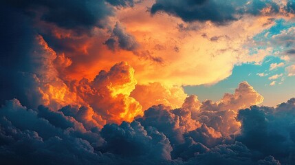 Impressive cloud formation elevating in the sky highlighting the beauty and strength of nature with striking textures and vibrant colors