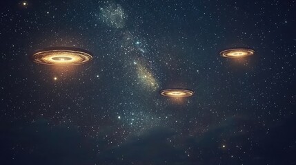 UFOs soaring above a starry night sky