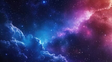 Fototapeta premium Vast night sky adorned with stars The universe showcases clouds nebulae and galaxies A colorful gradient of blue and purple illustrates a cosmic landscape filled with stardust and the Milky Way