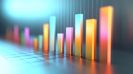 3D illustration of a bar graph chart depicting business economic data and growth success against a dynamic background