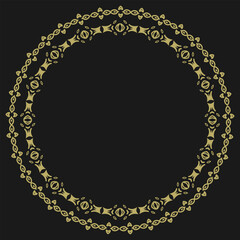 Round golden frame in vintage style on black background. Version 5. Vector illustration