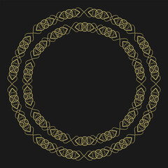 Round golden frame in vintage style on black background. Version 11. Vector illustration