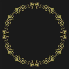 Round golden frame in vintage style on black background. Version 12. Vector illustration
