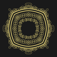 Round golden frame in vintage style on black background. Version 20. Vector illustration