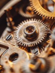 Close-up of intricate gears and cogs in vintage mechanical device