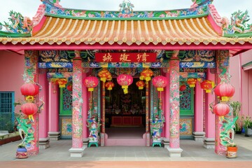 Fototapeta premium Ornate Colorful Temple with Lanterns and Decor
