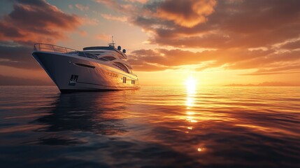 Naklejka premium Elegant yacht cruising during sunset