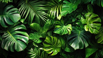 Vibrant natural palette featuring rich green foliage in a lush environment Intricate leaves form a tropical backdrop that evokes a sense of freshness