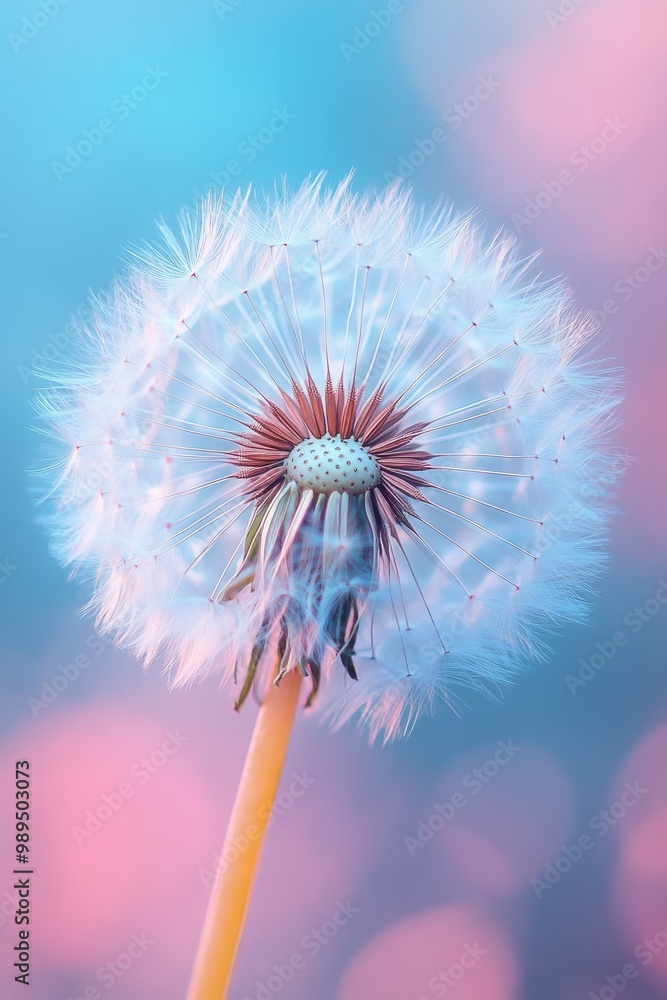 Poster dandelion seed head showing detailed seeds on colorful background