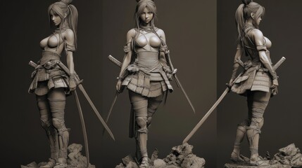 Fototapeta premium Female Samurai Warrior 3D Model