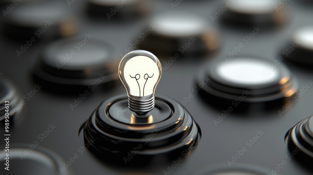 Poster toggle switch buttons featuring an idea light bulb icon symbolizing creativity and problem solving r