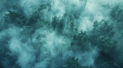 Foggy forest landscape pattern background top view generated by ai