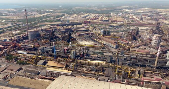 Aerial view of Taranto Steelworks, Italy. The ILVA plant in Taranto is an industrial complex located in the Tamburi district.
