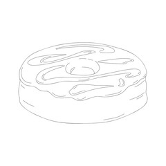 Hand drawn donut with chocolate on top. Vector illustration of bakery product. Black and white drawing for menu, packaging and label