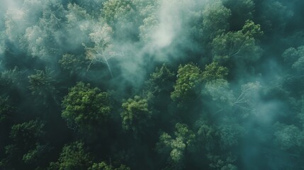 Obraz premium Foggy forest landscape pattern background top view generated by ai