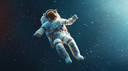 Astronaut floating in space among stars, capturing the essence of exploration, isolation, and the vastness of the universe in a stunning 3D render.