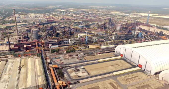 Aerial view of Taranto Steelworks, Italy. The ILVA plant in Taranto is an industrial complex located in the Tamburi district.