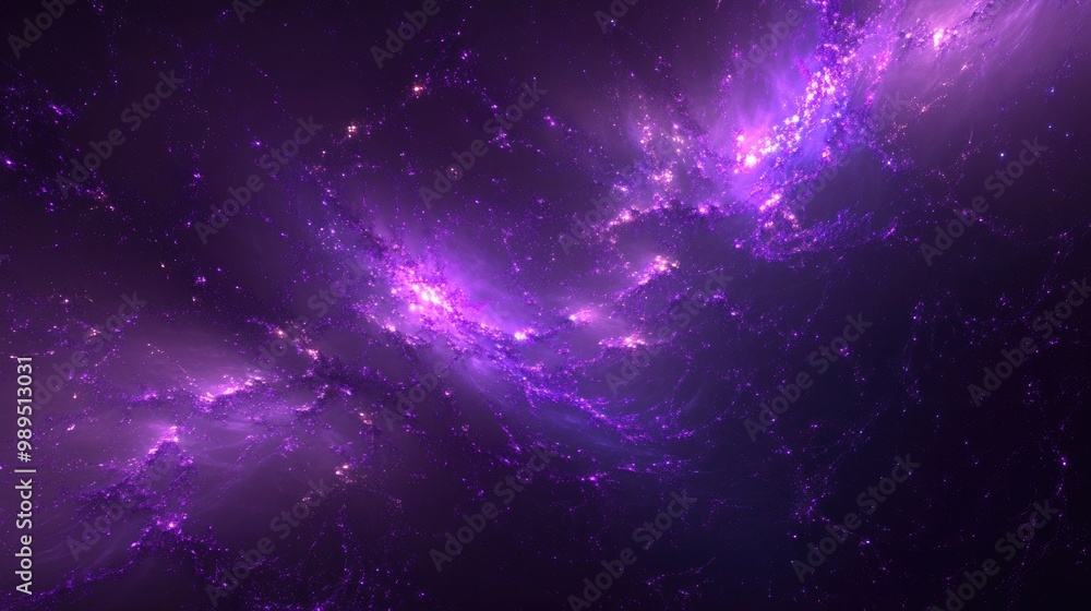 Poster vibrant galaxy with abstract purple sparkles against a dark backdrop fantasy inspired fractal design