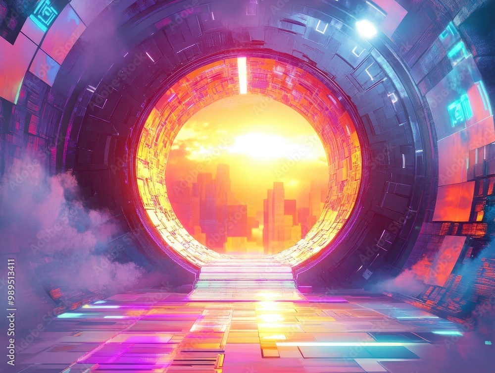 Aufkleber radiant vortex with bright light circular teleport platform enchanted gateway in a fantasy setting s