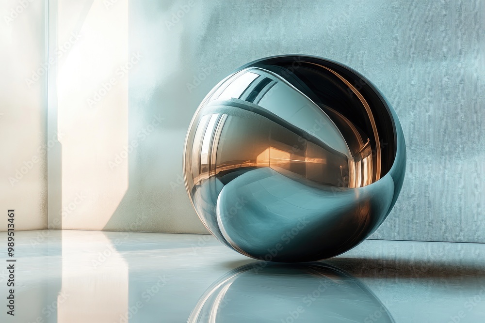Poster stunning reflection of a large glass sphere in an abstract modern and luxurious 3d rendering showcas