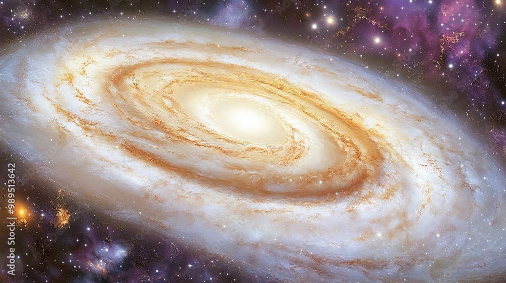 Wall mural the spiral galaxy is surrounded by stars against the dark background of open space and emits a glow.