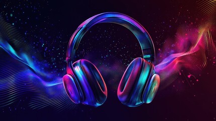 Colorful Abstract Background with Headphones and Sound Waves