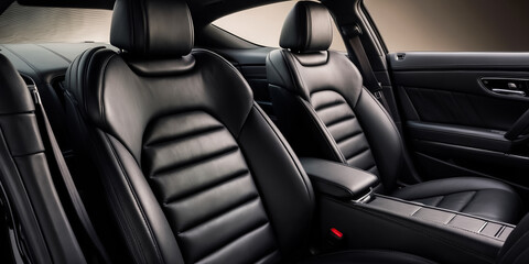 Black leather interior in a luxury car