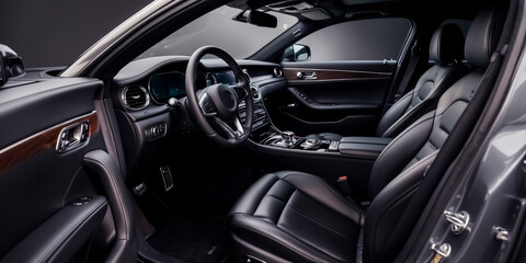 Black leather interior in a luxury car