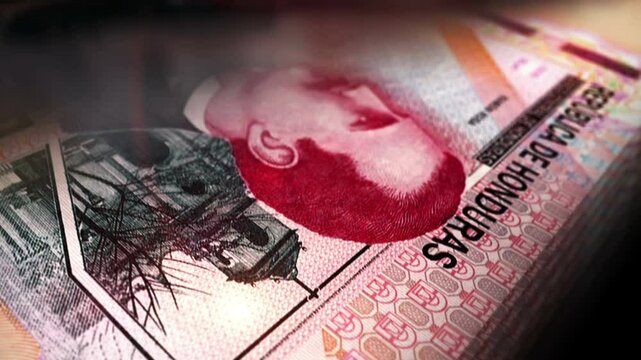 Honduras money Honduran Lempira counting. 500 HNL banknotes. Fast cash note count macro loop. Business, finance and economy. Loopable and seamless concept.