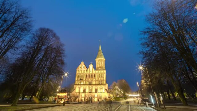 Hyperlapse Walking Toward Konigsberg Cathedral at Sunset 4K