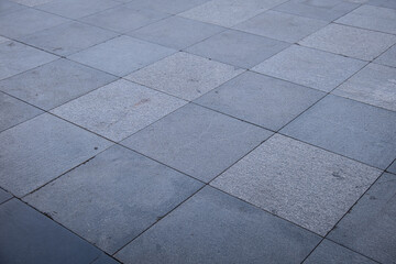 dirty and worn square concrete floor slab.