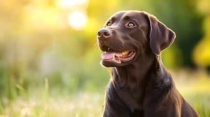A playful Lab-Pointer dog sitting on a , showcasing its shiny coat and happy expression