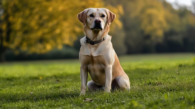A Labradinger dog sitting on a , showcasing its unique coat and friendly expression