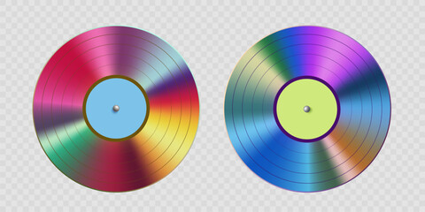 Retro vinyl music disc in disco style. Vintage collection isolated on transparent background. Stock vector illustration.