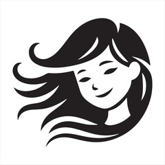 women's v ector  long hair style icon, logo women's face on white background