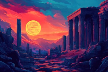 Fototapeta premium Ruins of an Ancient Temple at Sunset