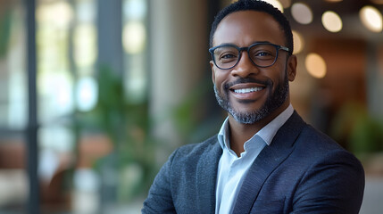 Fototapeta premium successful smiling cheerful african american businessman executive stylish company leader .stock photo