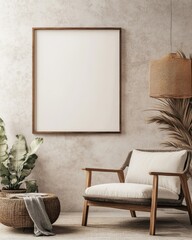 Minimalist Home Interior with Scandinavian Style Frame Mock Up in Beige Room