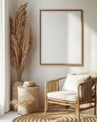 Minimalist Poster Frame in Scandinavian Living Room Interior