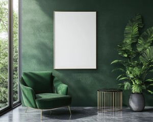 Luxury Interior Decor Mockup in Trendy Dark Green living room