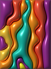 Multicolored inflated figures with shiny surface, 3D rendering illustration