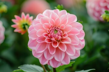 Blooming pink Dahlia in garden