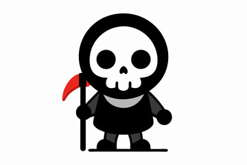 cute skellington bone mascot character cartoon vector illustration holding bloody pickaxe