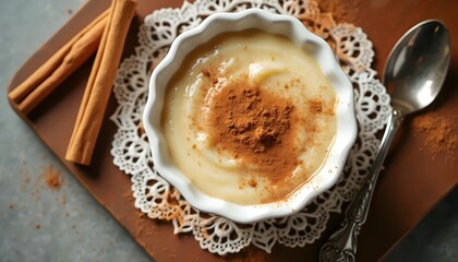 Creamy Portuguese Arroz Doce with Cinnamon Garnish (Rice Pudding) (Portuguese Cuisine)