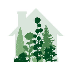 Naklejka premium Green house showing environmental conservation with trees growing inside. Vector illustration
