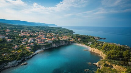 Fototapeta premium aerial view of tropical coastline and sea