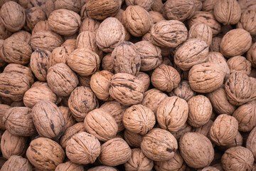 pile of shelled walnuts. bazaar market.