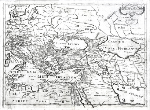 Vintage antique map 1696 Romani Imperij qua Oriens elf Descriptio Geographica N.Sanron Abbauillaeo Chriftianib Galliar Reg. Math. et Geographo. Patavy Ex Typographia Seminary Anno
