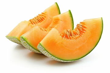 Slices of cantaloupe isolated on white background