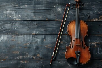 Naklejka premium Violin and bow on a table